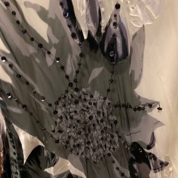 Cashe blk/white floral beaded fringe flow dress - Picture 8 of 14